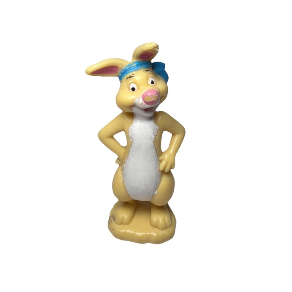 RARE VINTAGE DISNEY WINNIE THE POOH RABBIT FIGURINE WITH BANDANA CAKE TOPPER TOY